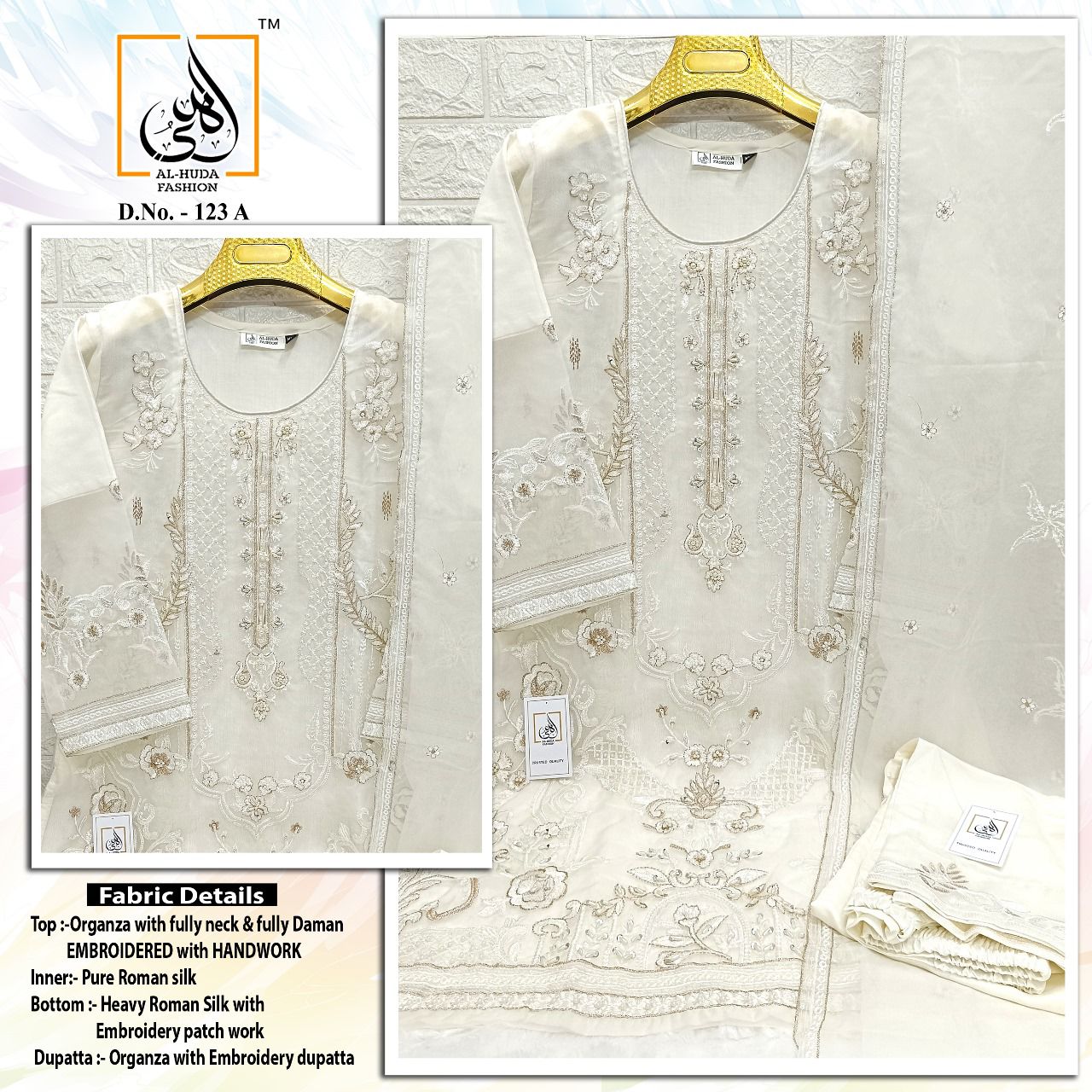 Al Huda 123 A To D Organza Embroidery Pakistani Readymade Suits Wholesale Market In Surat